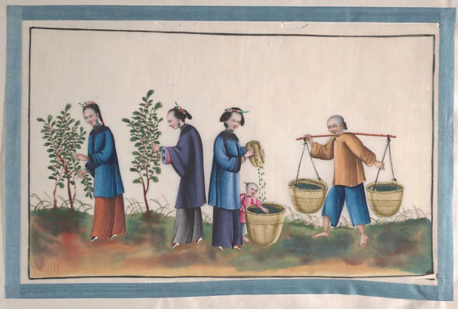 Álbum que contiene doce pinturas de personas fabricando seda - Museo Metropolitano de Arte
